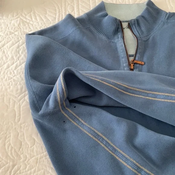 Tommy Bahama Men’s 1/2 Zip Turtleneck Sweatshirt. Reversible. Blue XL. Preowned - Picture 4 of 6